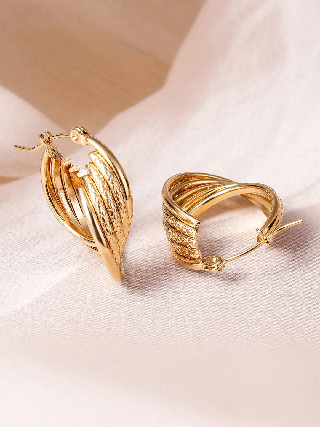 18K Gold Plated Winged Leaf Design Stud Earrings - Elegant Statement Jewelry