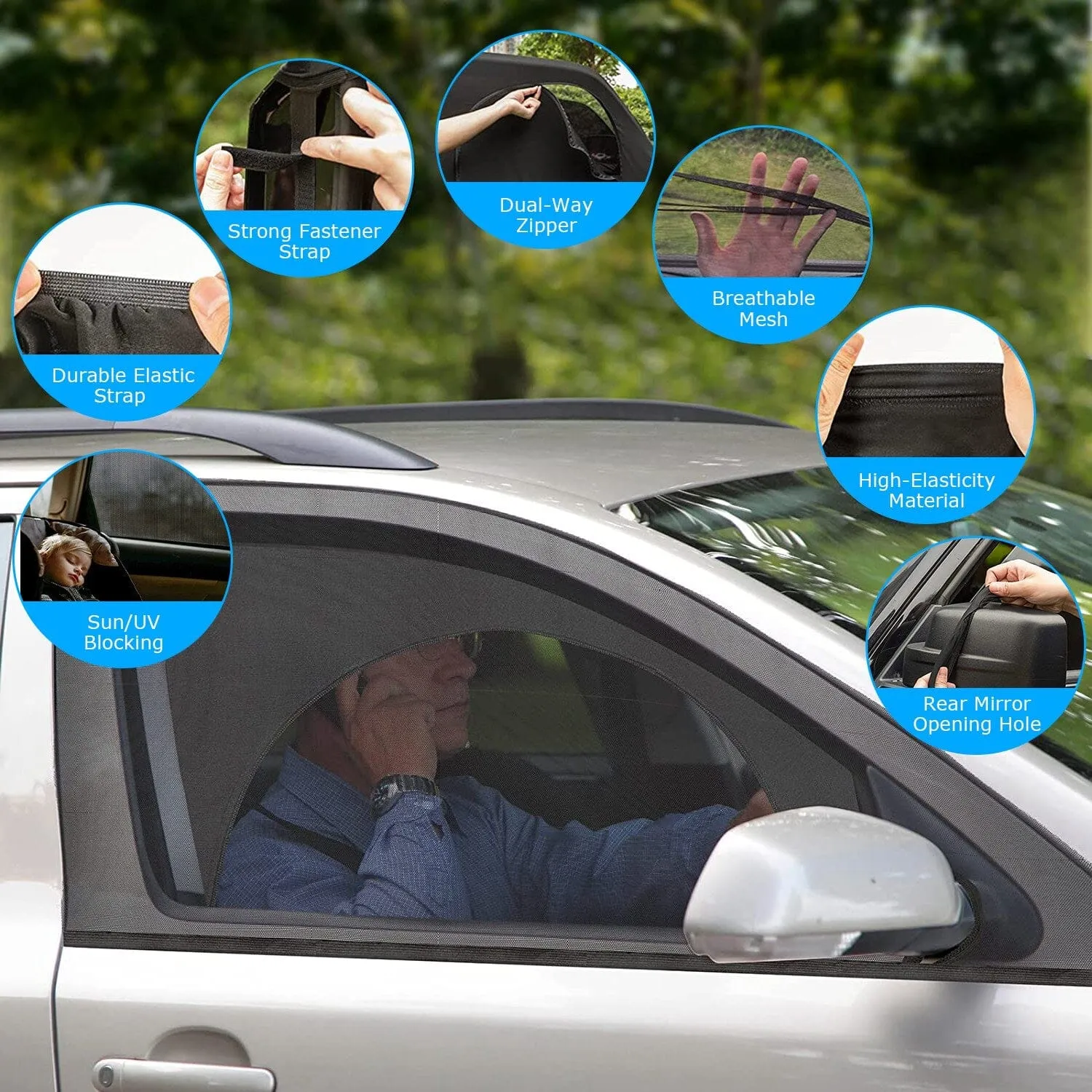 2-Piece: Car Side Window Screen Mesh Cover