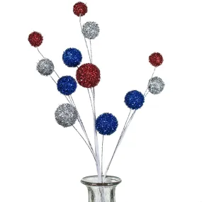28" Foil Tinsel Ball Spray: Red, Silver, Blue