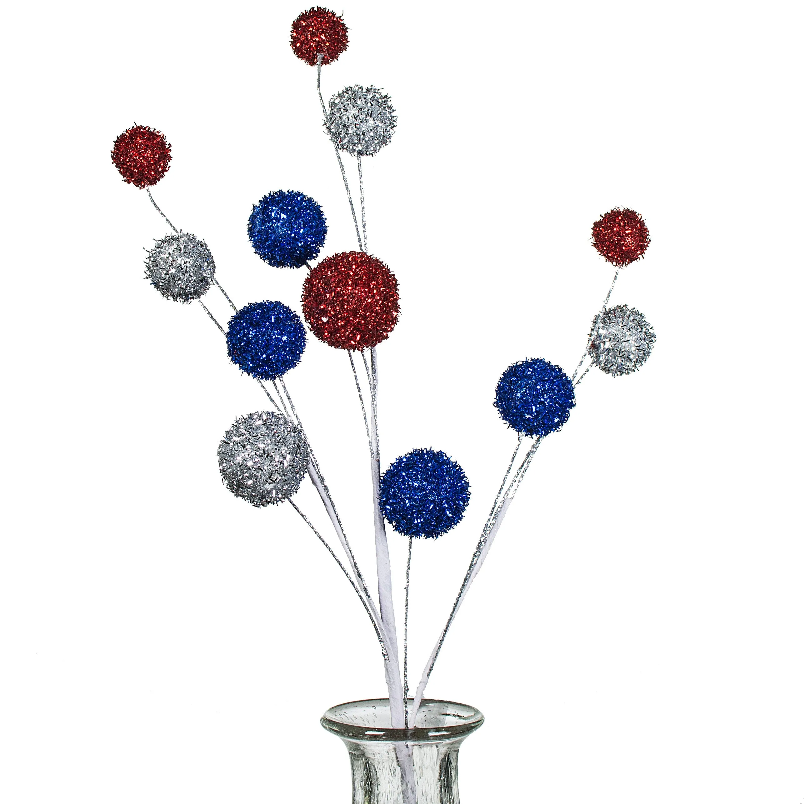 28" Foil Tinsel Ball Spray: Red, Silver, Blue
