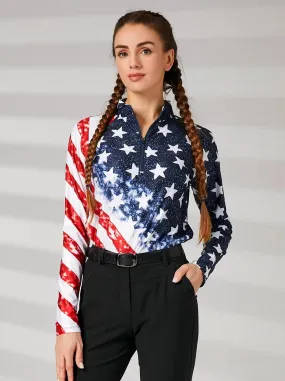 American Flag Quarterzip Long Sleeve Polo