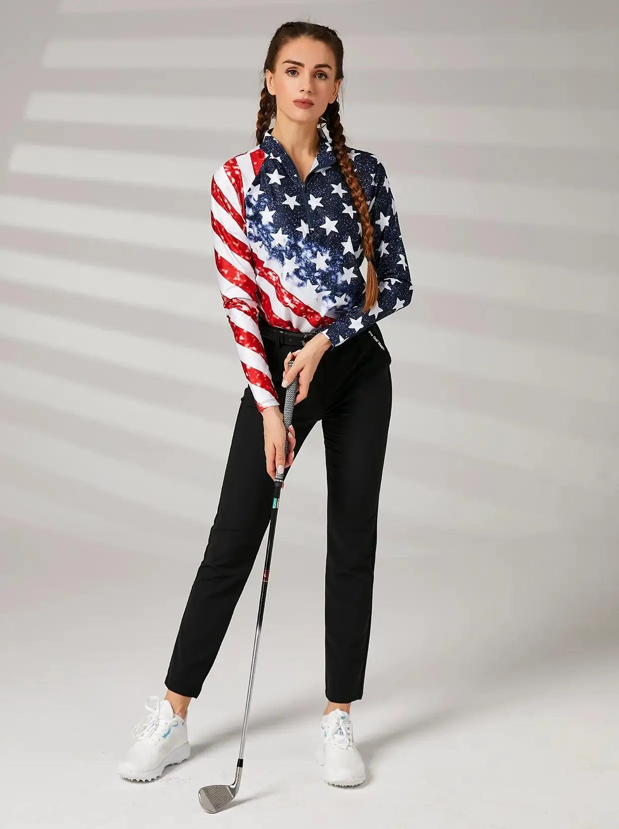 American Flag Quarterzip Long Sleeve Polo