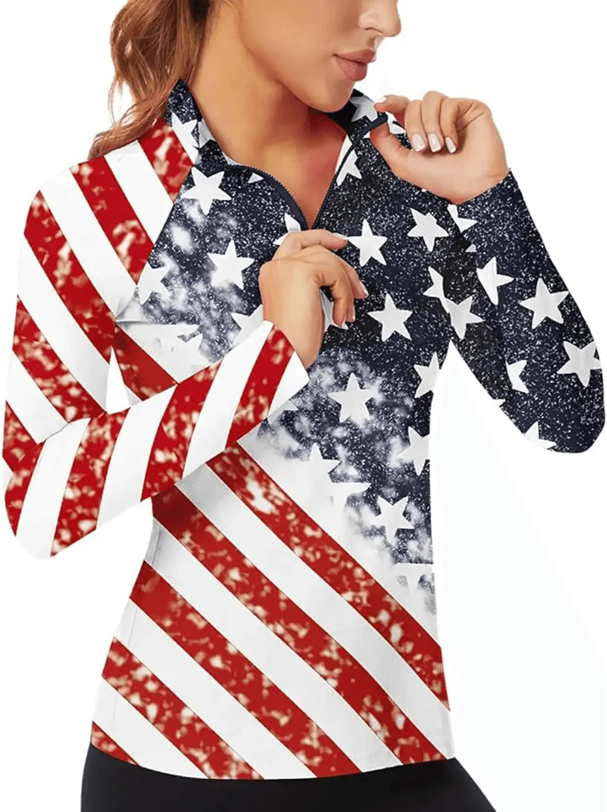 American Flag Quarterzip Long Sleeve Polo