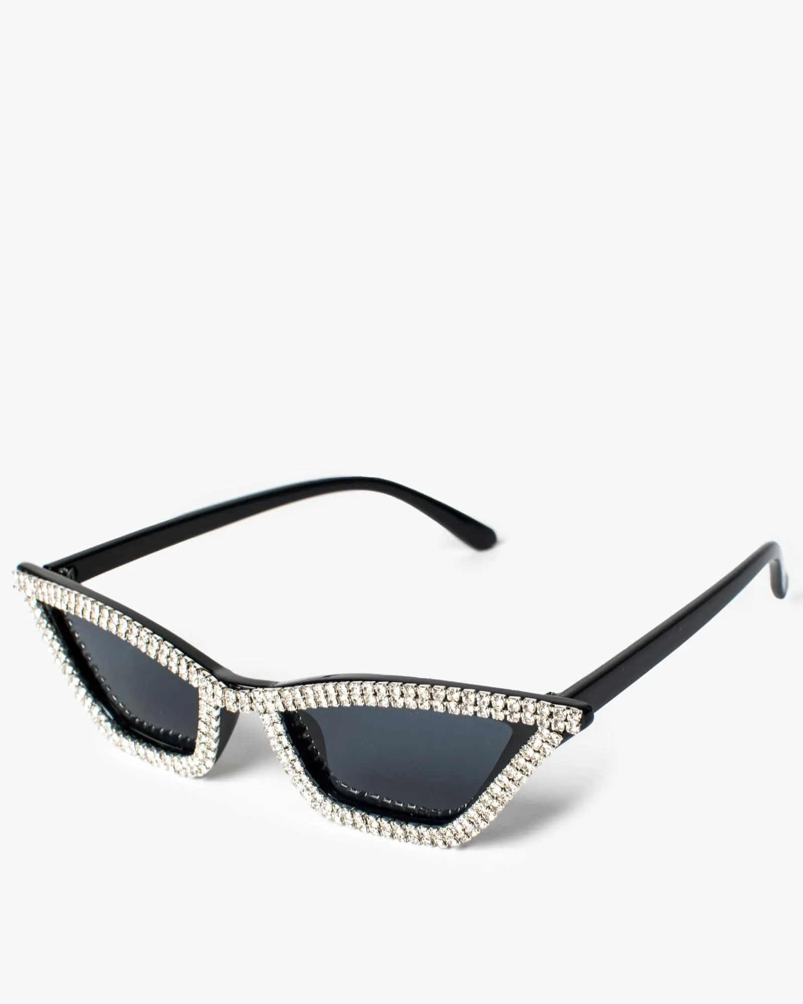 Black Cat-Eye Crystal Detail Sunglasses