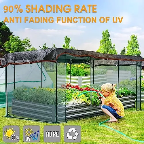 Black Shade Cloth,90% Durable Mesh Tarp with Grommets, Resistant Garden Sun Shade Netting, Shading Antifreezing for Pergola Greenhouse Plants Growing Chicken Coop Shade Cover