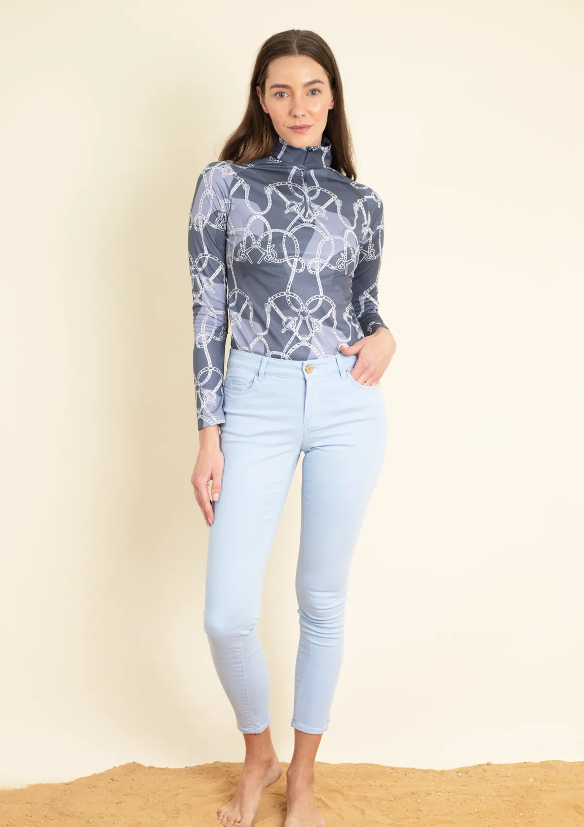 Bliss Quarter Zip Saddlery Print | Long Sleeve | Navy