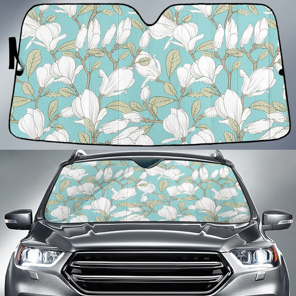 Botanical Pattern Blooming Flower Magnolia Printed Car Sun Shades Cover Auto Windshield Coolspod