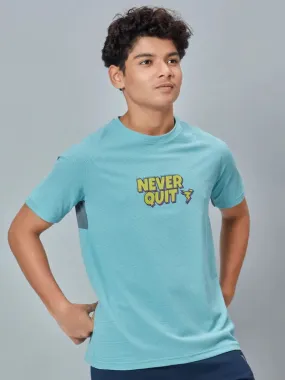 Boys Typography Printed Slim Fit Crew Neck T-shirt with ELASTO PLUS