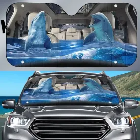 Cool Dolphin Printed On Car Sunshade Cover, Cute Animal Car Sun Shade Protectors