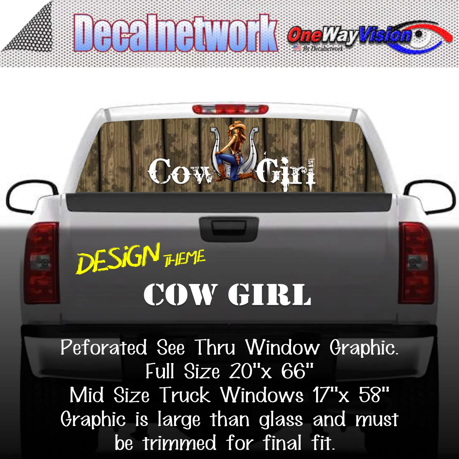Cow Girl Window Graphic Perforated rear window film truck Suv glass