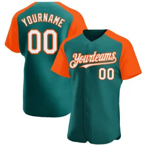 Custom Teal White-Orange Authentic Raglan Sleeves Baseball Jersey