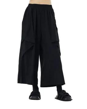 ellazhu Women's Pants Casual Oversize Loose Solid Color Patchwork Two Side Pockets Wide Legs Trouser GE13