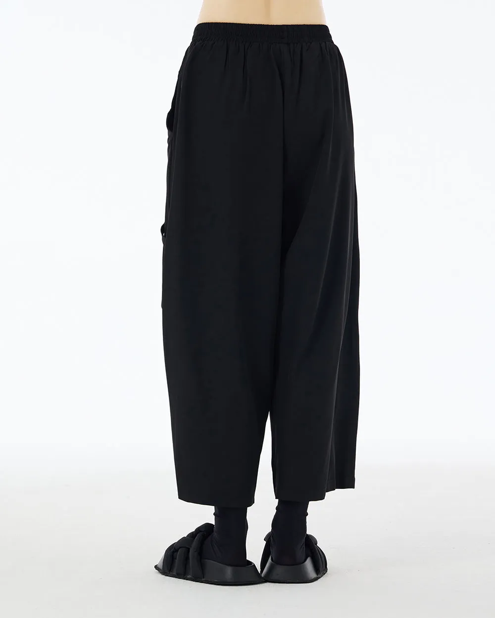 ellazhu Women's Pants Casual Oversize Loose Solid Color Patchwork Two Side Pockets Wide Legs Trouser GE13