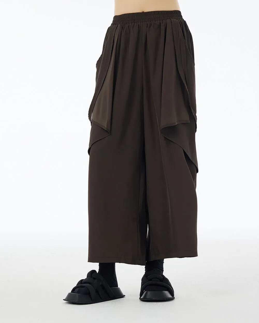 ellazhu Women's Pants Casual Oversize Loose Solid Color Patchwork Two Side Pockets Wide Legs Trouser GE13