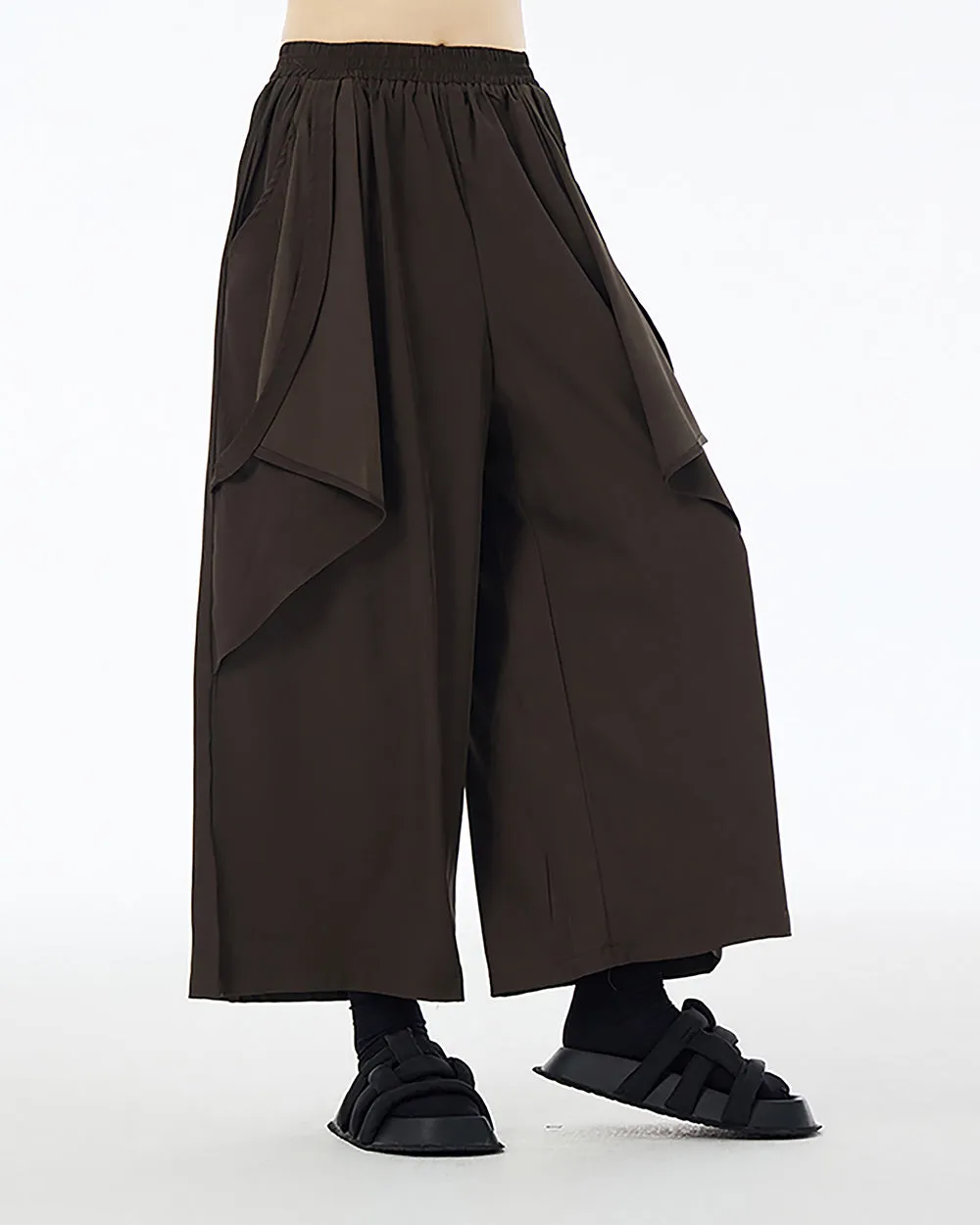 ellazhu Women's Pants Casual Oversize Loose Solid Color Patchwork Two Side Pockets Wide Legs Trouser GE13