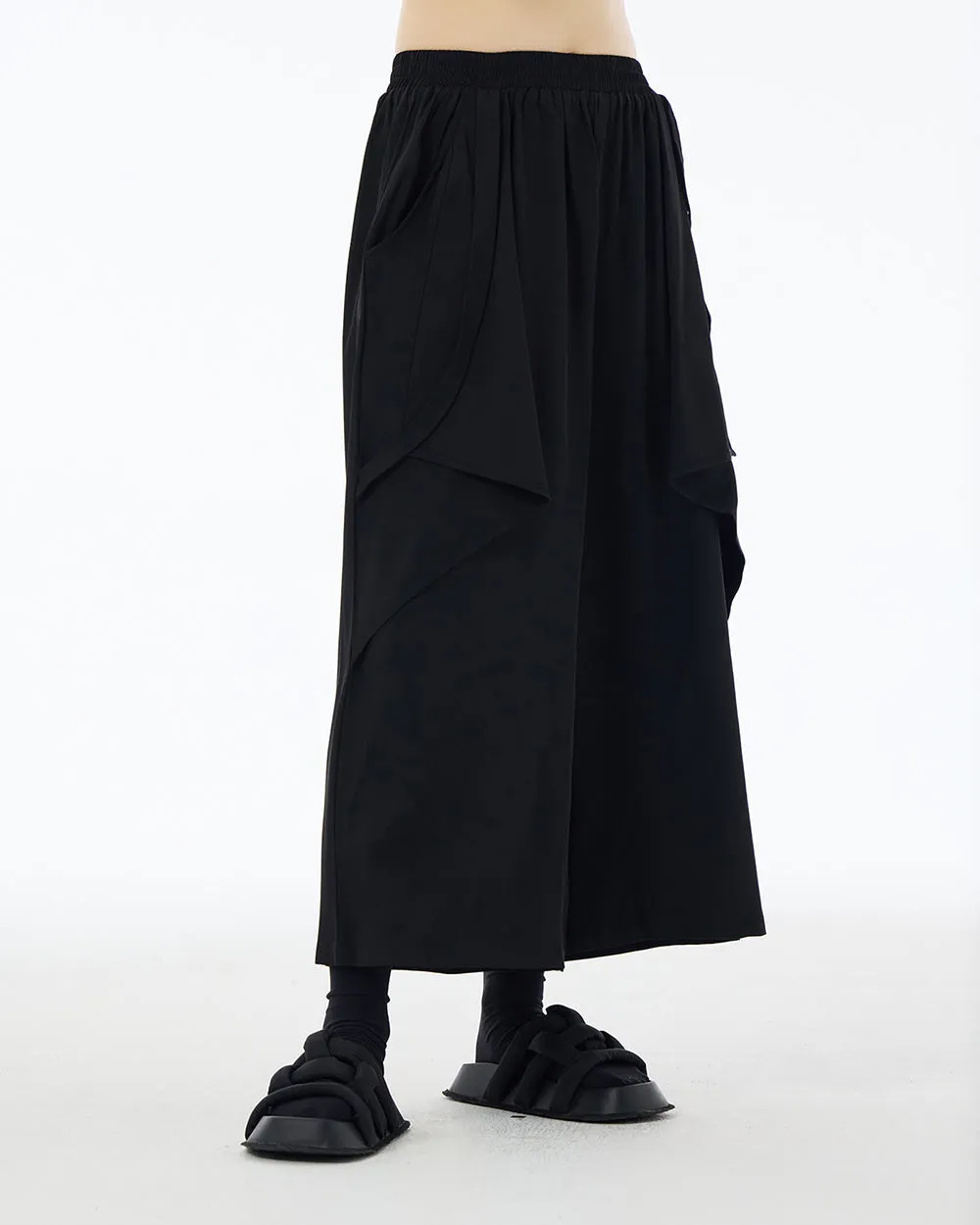 ellazhu Women's Pants Casual Oversize Loose Solid Color Patchwork Two Side Pockets Wide Legs Trouser GE13