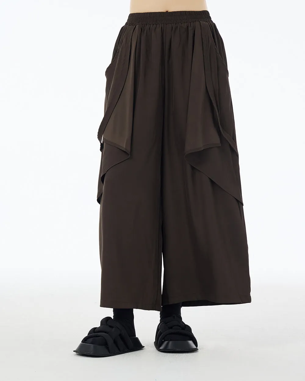 ellazhu Women's Pants Casual Oversize Loose Solid Color Patchwork Two Side Pockets Wide Legs Trouser GE13