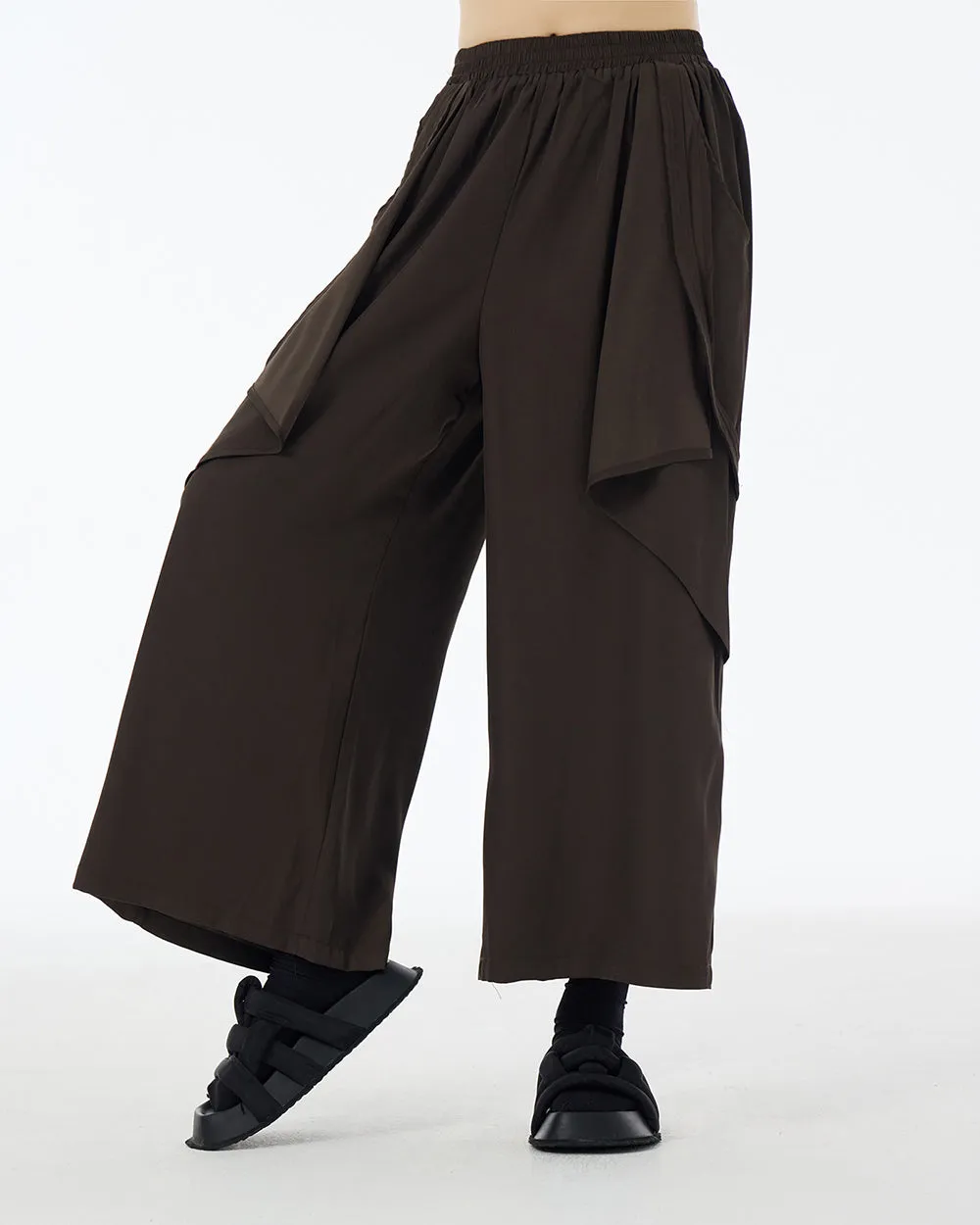 ellazhu Women's Pants Casual Oversize Loose Solid Color Patchwork Two Side Pockets Wide Legs Trouser GE13