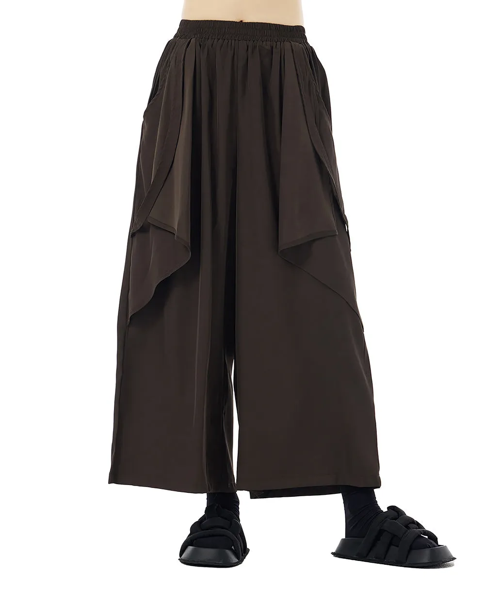 ellazhu Women's Pants Casual Oversize Loose Solid Color Patchwork Two Side Pockets Wide Legs Trouser GE13