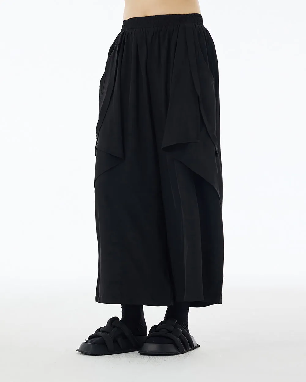 ellazhu Women's Pants Casual Oversize Loose Solid Color Patchwork Two Side Pockets Wide Legs Trouser GE13