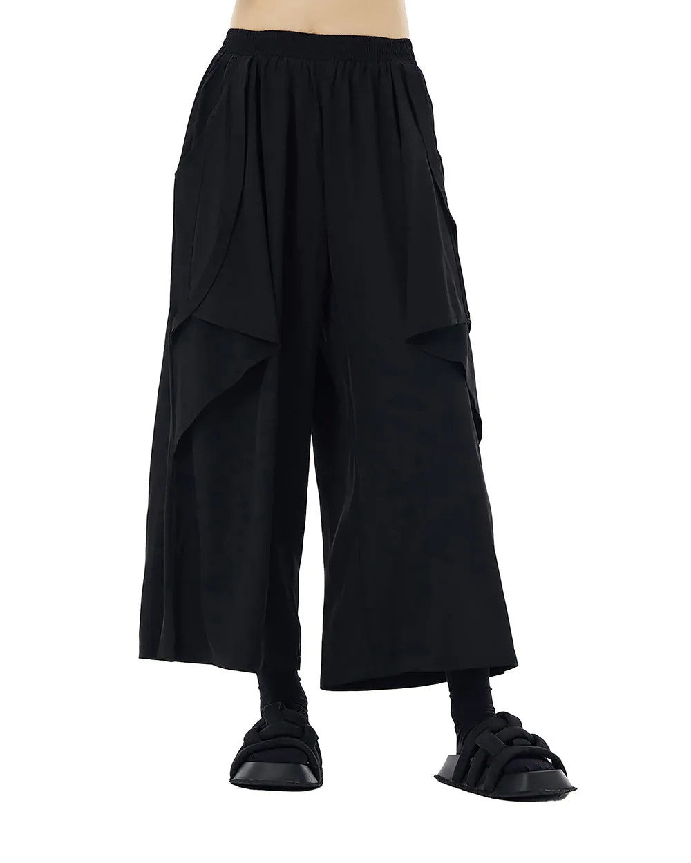 ellazhu Women's Pants Casual Oversize Loose Solid Color Patchwork Two Side Pockets Wide Legs Trouser GE13