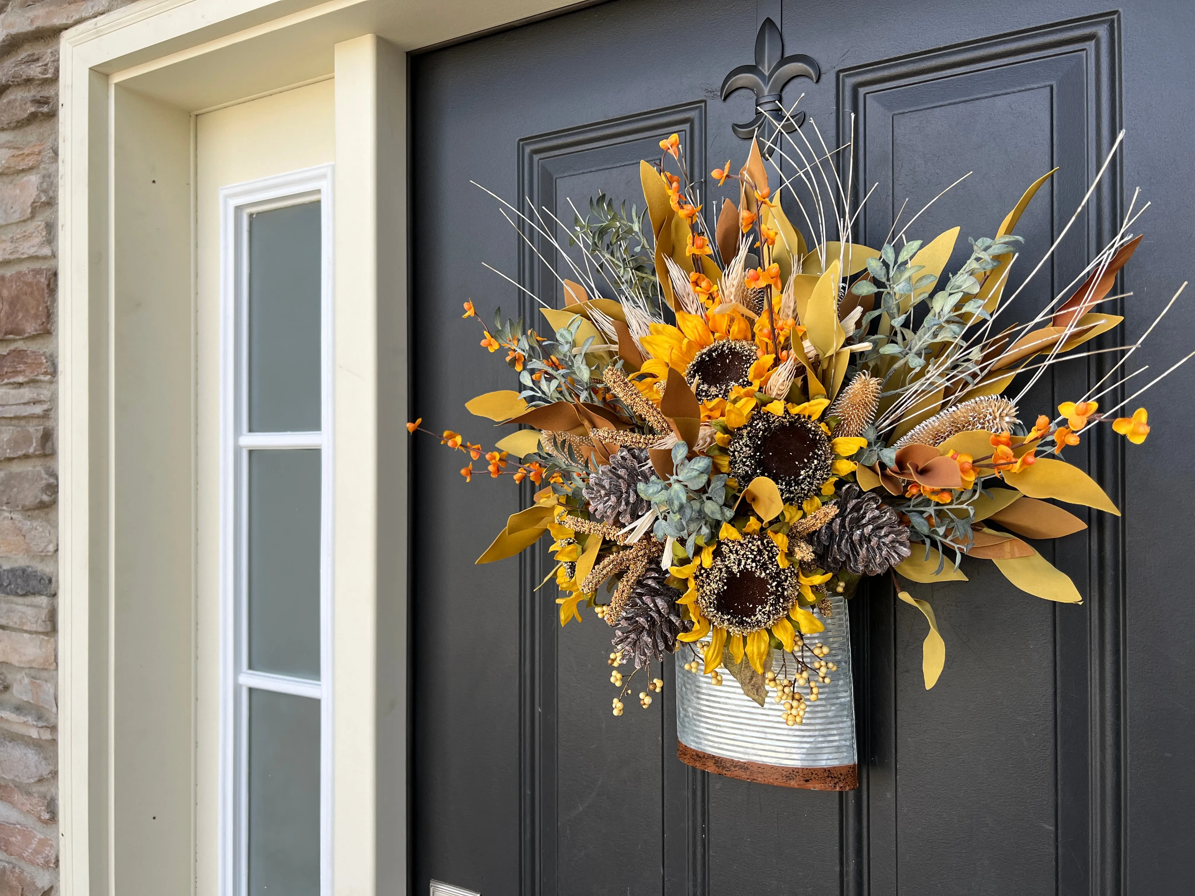 Fall Yellow Sunflower Bucket Wreath