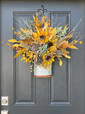 Fall Yellow Sunflower Bucket Wreath