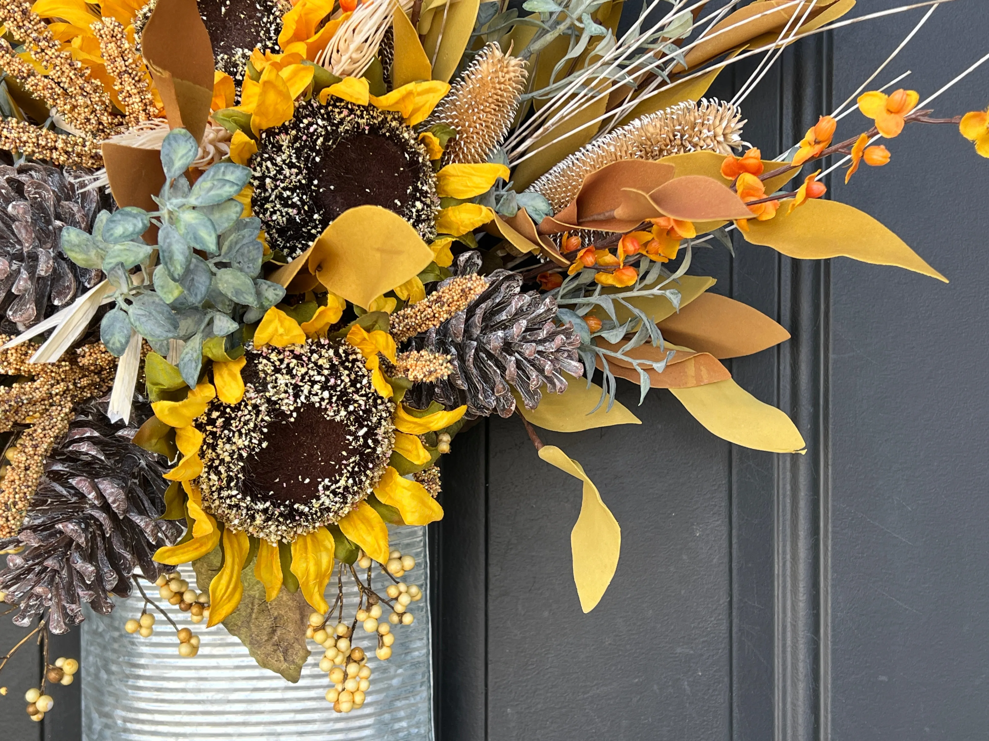 Fall Yellow Sunflower Bucket Wreath