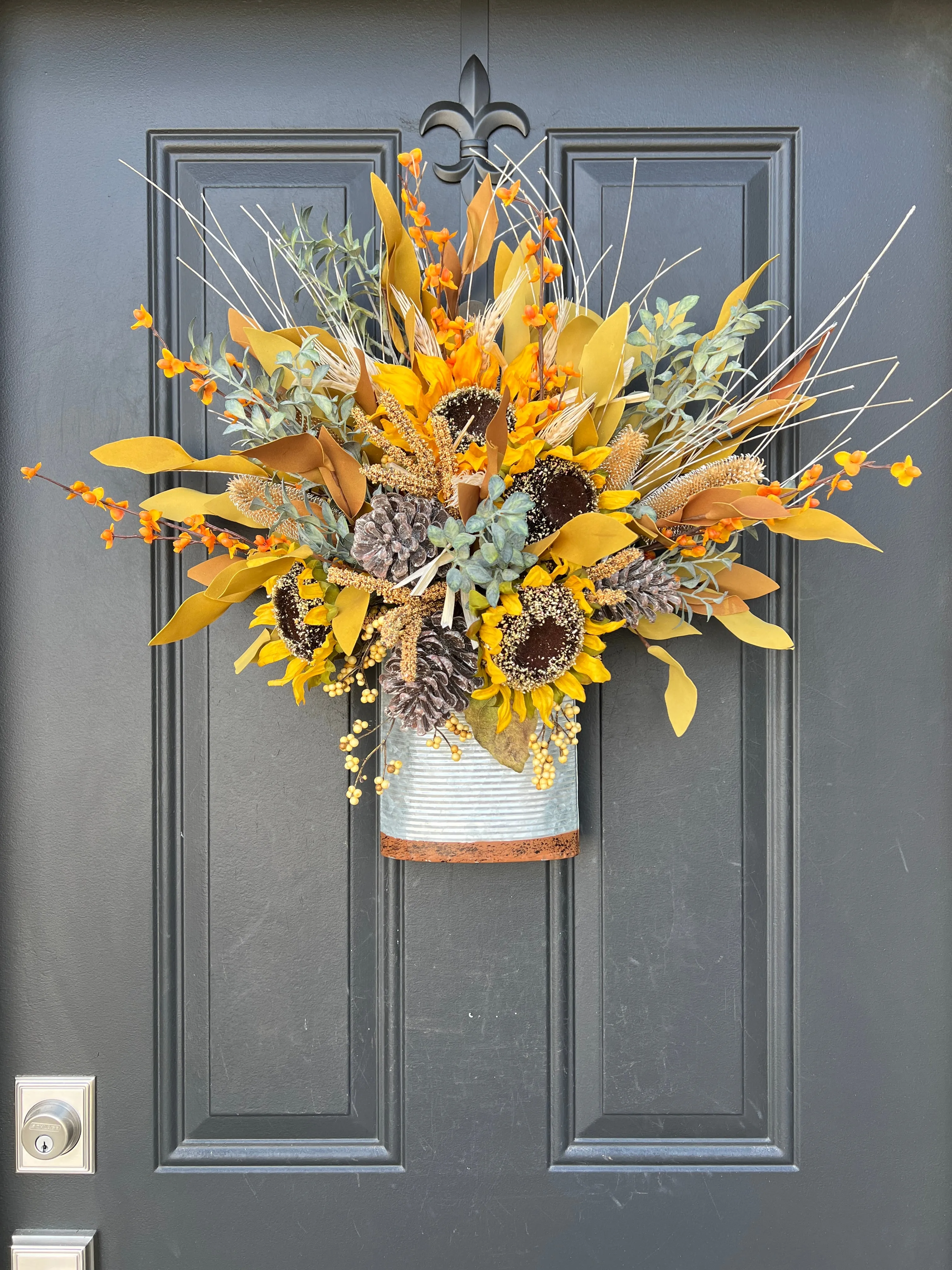 Fall Yellow Sunflower Bucket Wreath