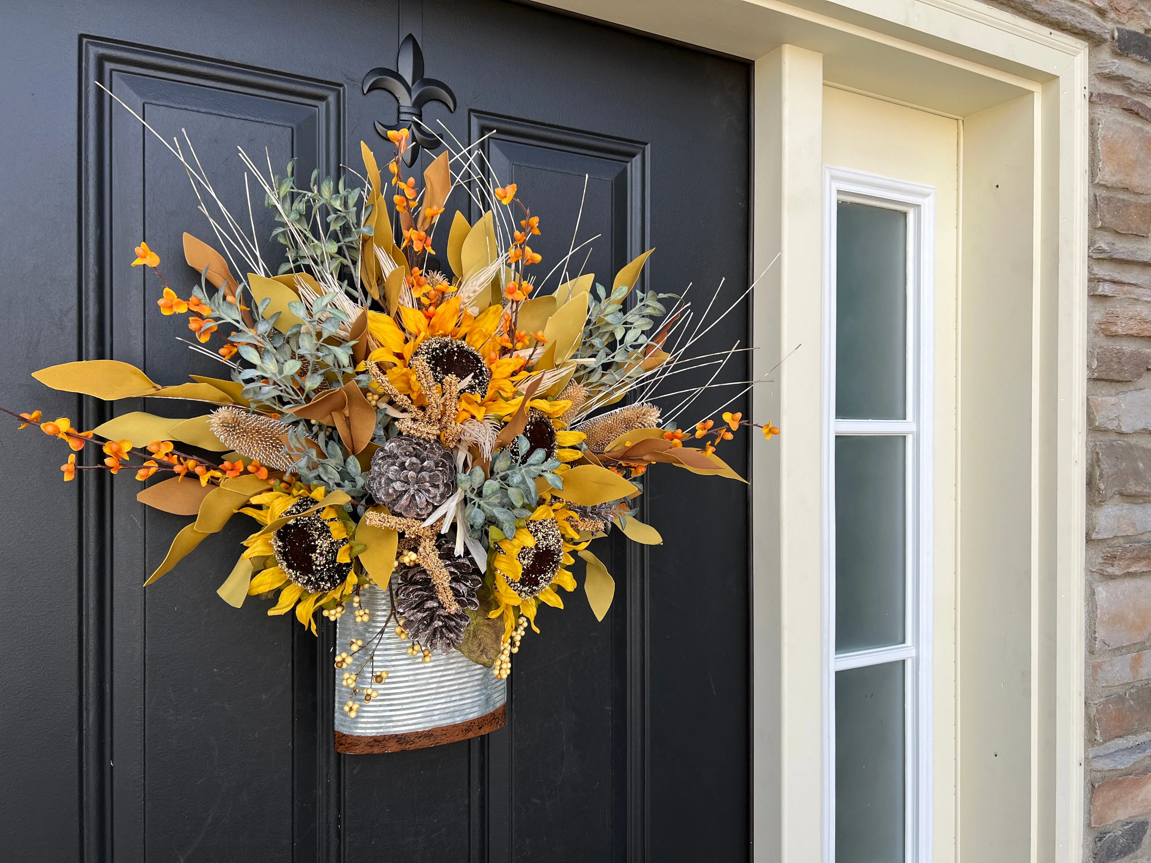 Fall Yellow Sunflower Bucket Wreath