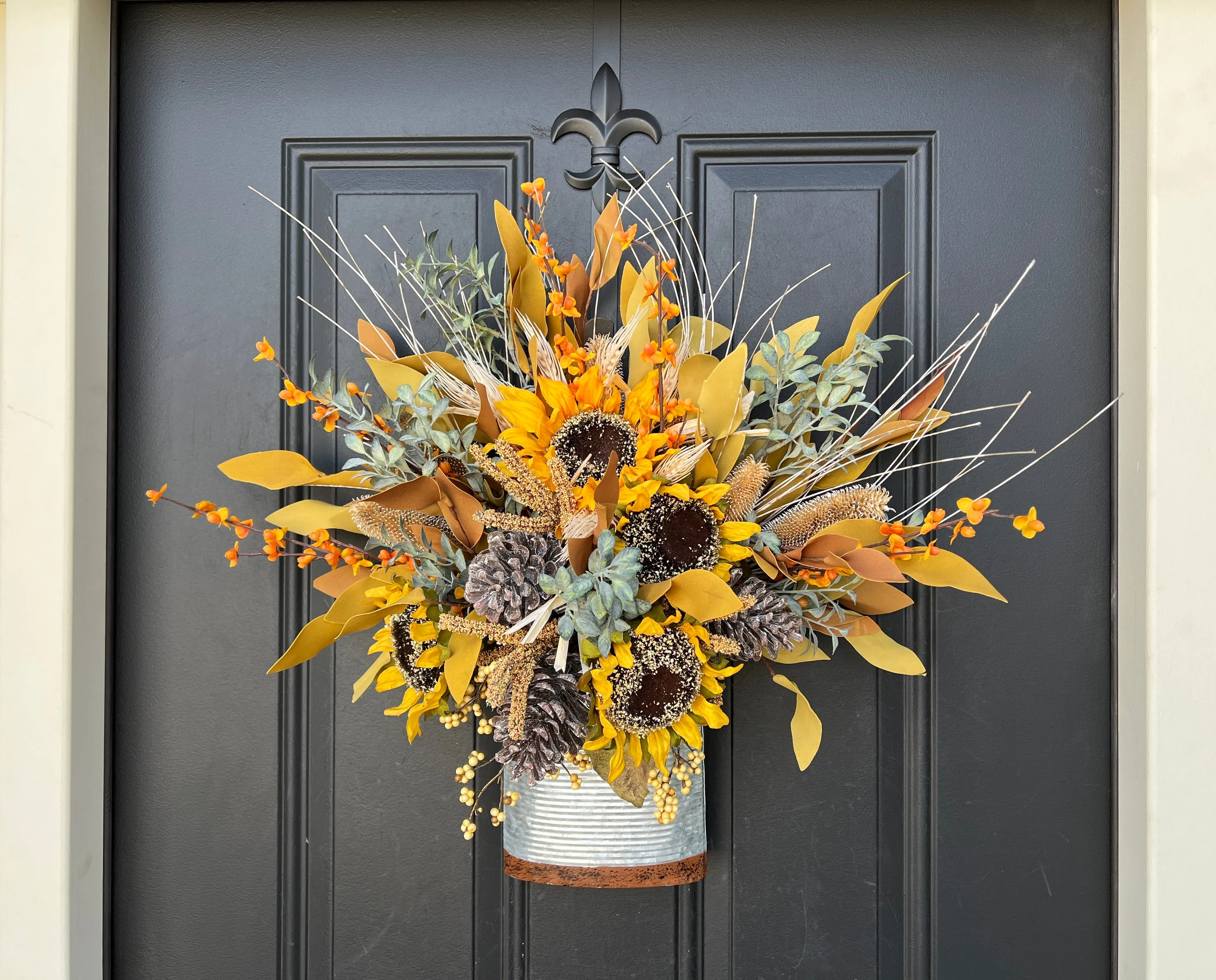 Fall Yellow Sunflower Bucket Wreath