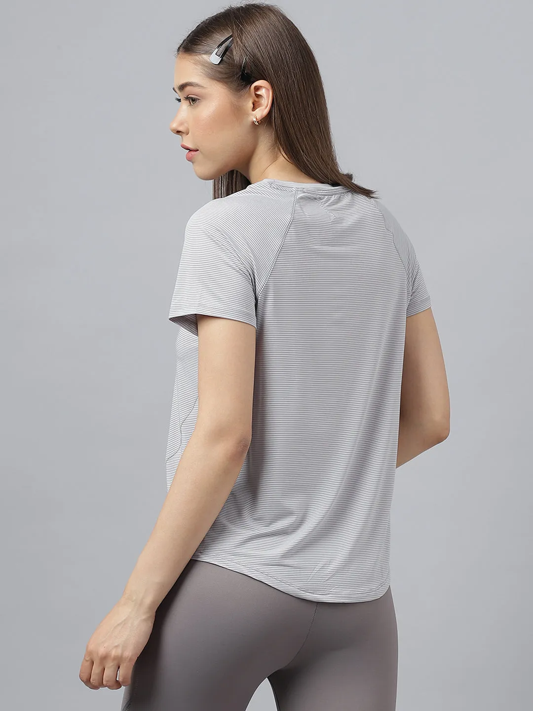 Fitkin women self stripes round neck short sleeves t-shirt
