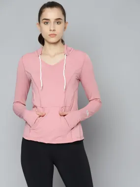 Fitkin Women's Pink Self Design Training  Hooded T-shirt