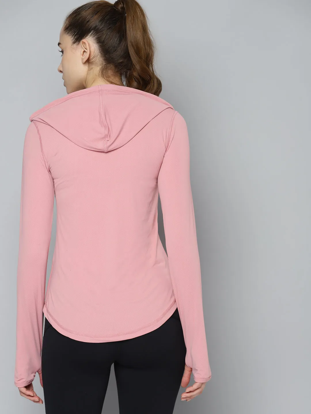 Fitkin Women's Pink Self Design Training  Hooded T-shirt