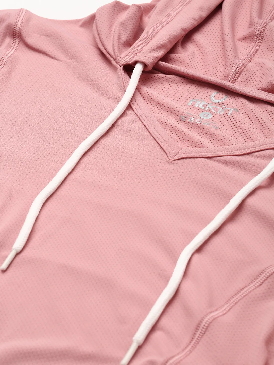 Fitkin Women's Pink Self Design Training  Hooded T-shirt