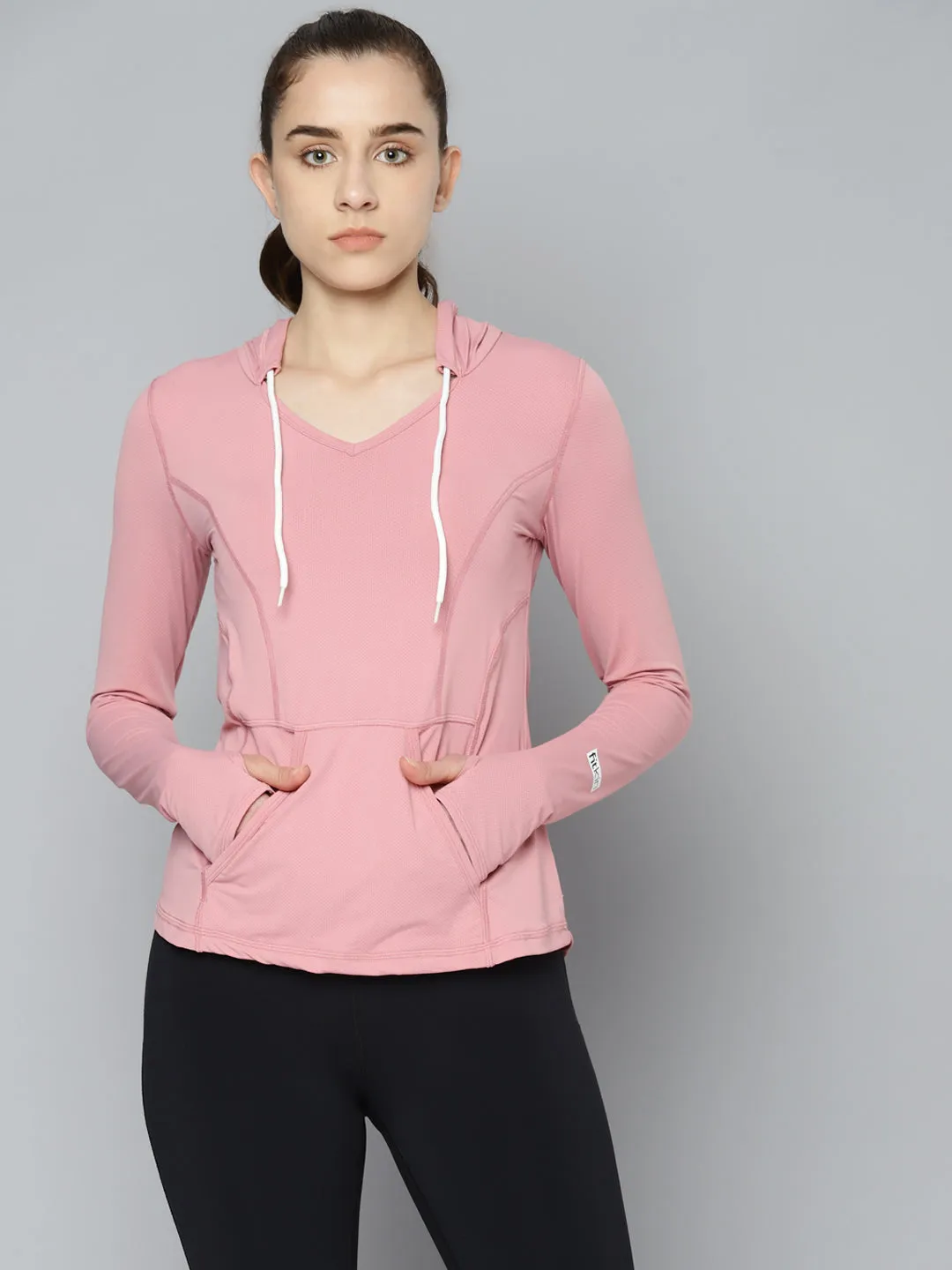 Fitkin Women's Pink Self Design Training  Hooded T-shirt