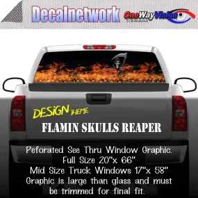 Flamin Skulls Reaper Window Graphic Perforated rear window film truck Suv glass