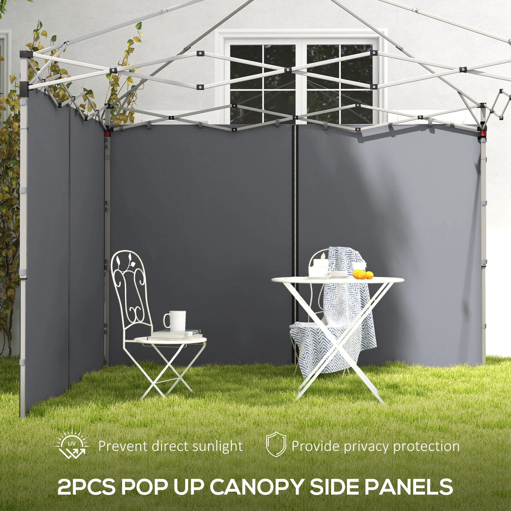 Gazebo Side Panels, 2 Pack Sides Replacement, for 3x3(m) or 3x6m Pop Up Gazebo, with Zipped Doors, Grey