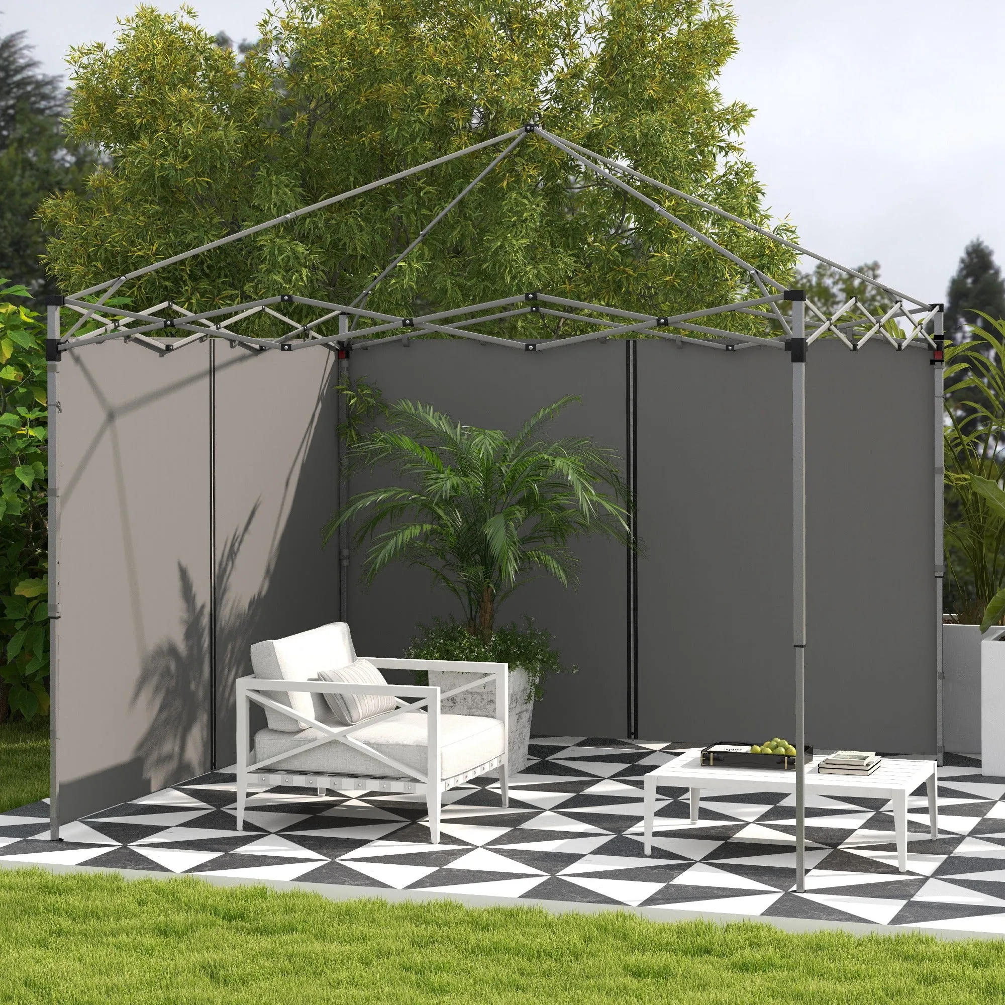 Gazebo Side Panels, 2 Pack Sides Replacement, for 3x3(m) or 3x6m Pop Up Gazebo, with Zipped Doors, Grey