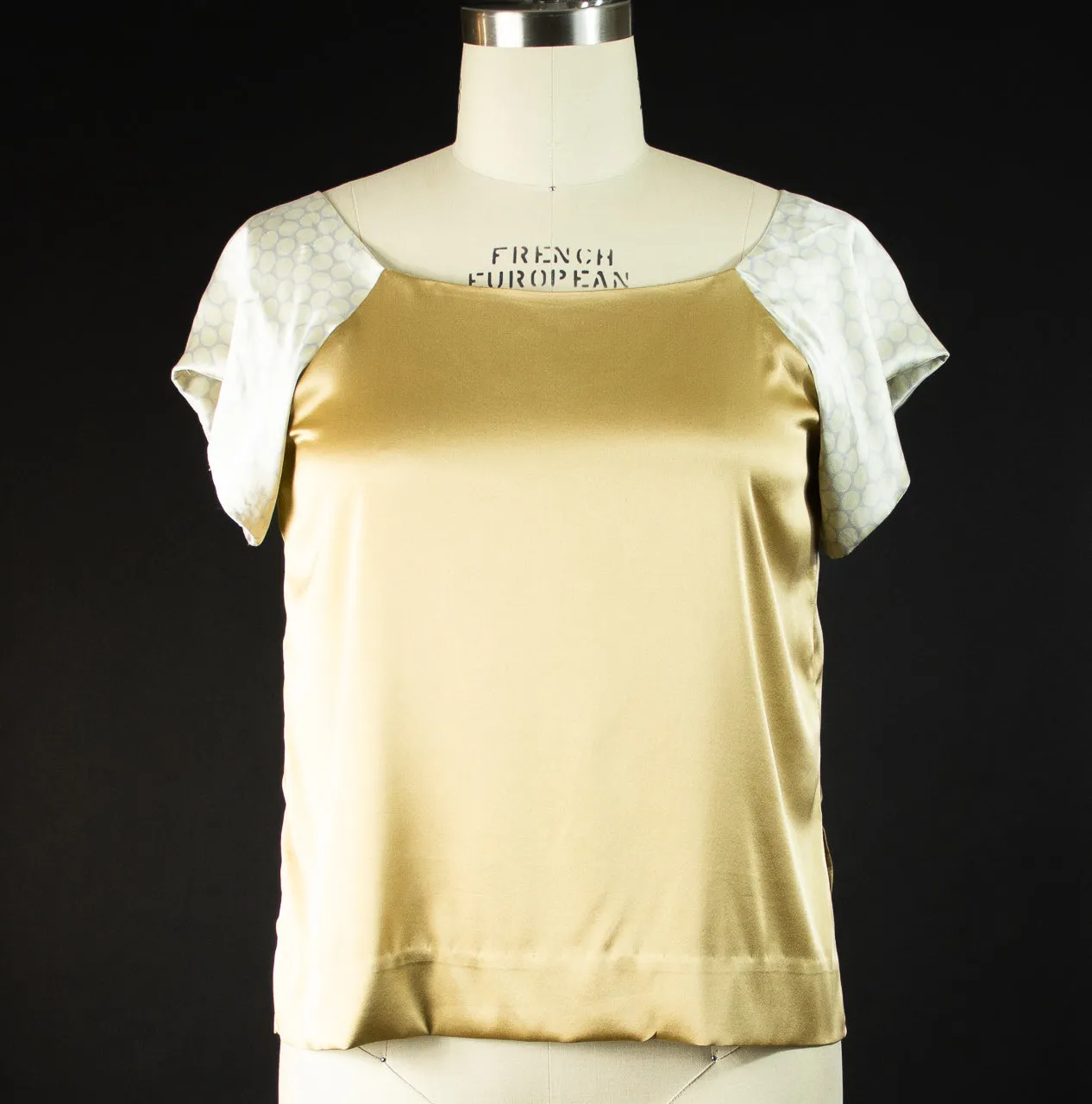 Gold Stretch Silk with Polka Dot Sleeves