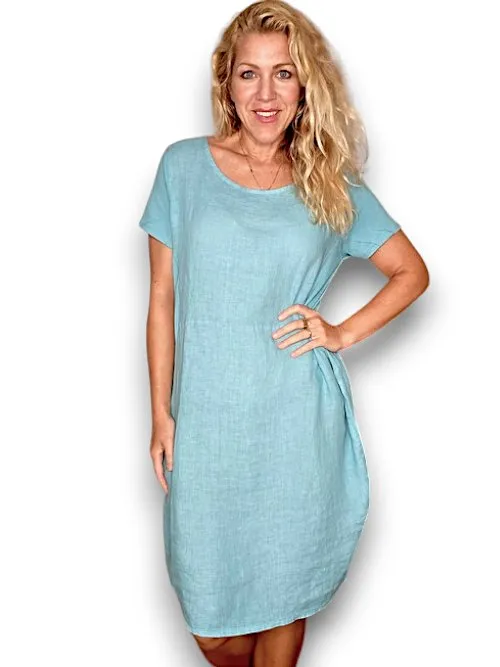 JUNGLE DRESS LINEN LIGHT TURQUOISE