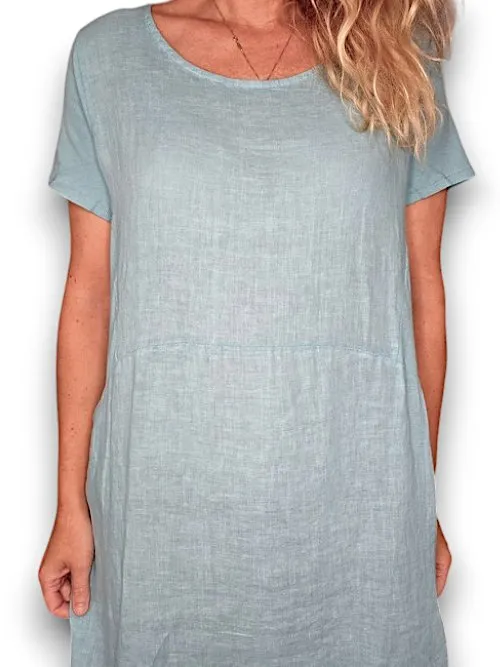 JUNGLE DRESS LINEN LIGHT TURQUOISE