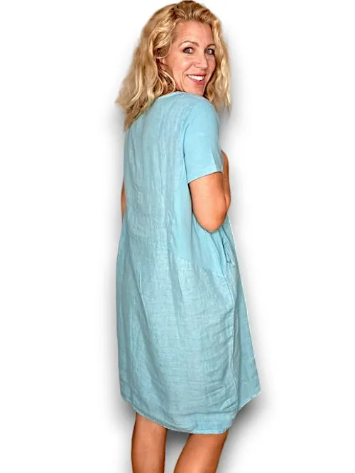 JUNGLE DRESS LINEN LIGHT TURQUOISE