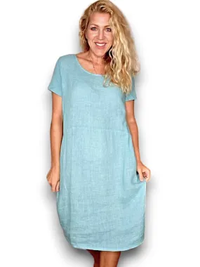 JUNGLE DRESS LINEN LIGHT TURQUOISE
