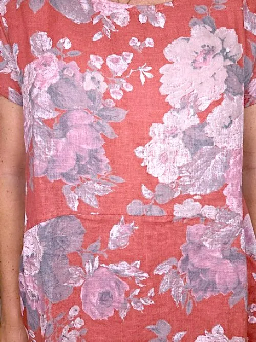 JUNGLE DRESS LINEN SCARLETT ROSE BRICK