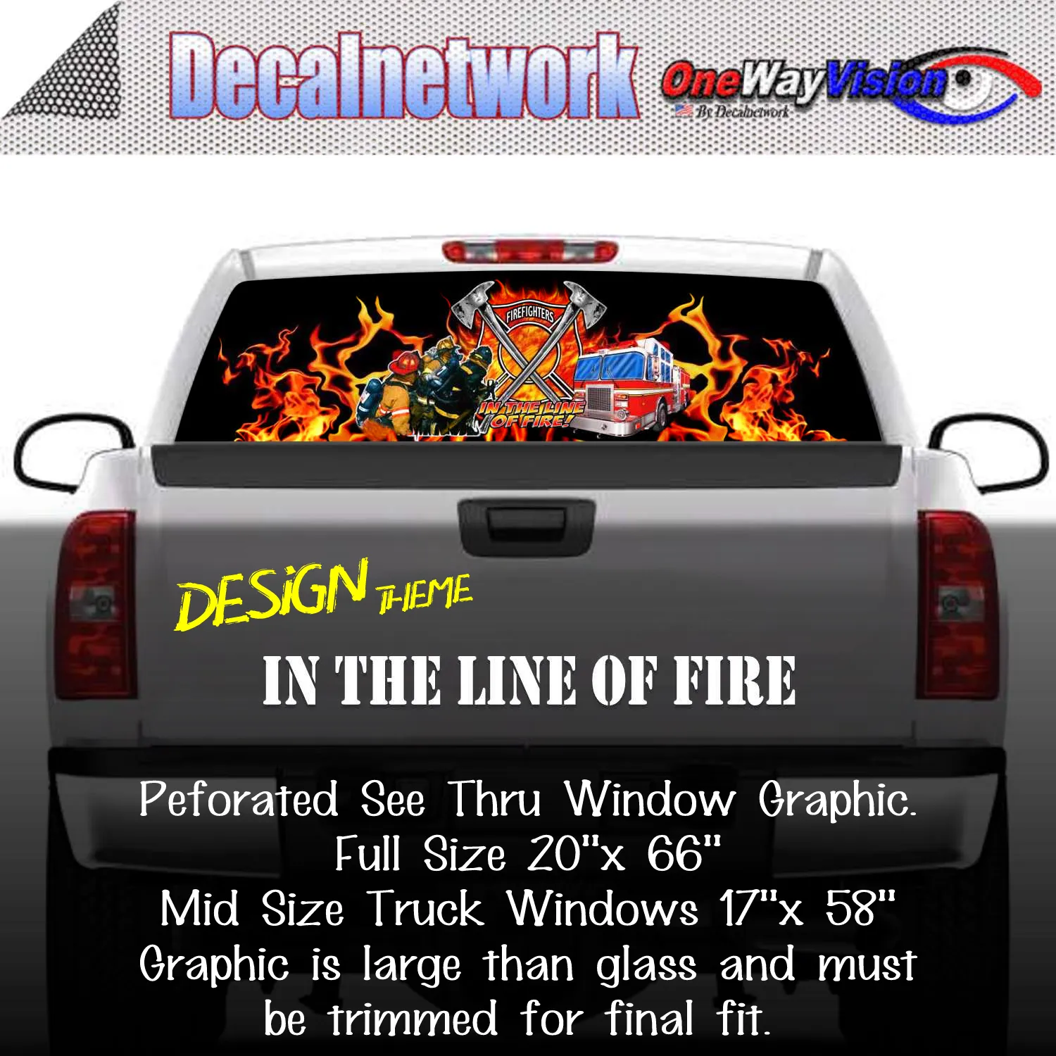 Line of Fire Firefighter Window Graphic Perforated rear window film truck Suv glass