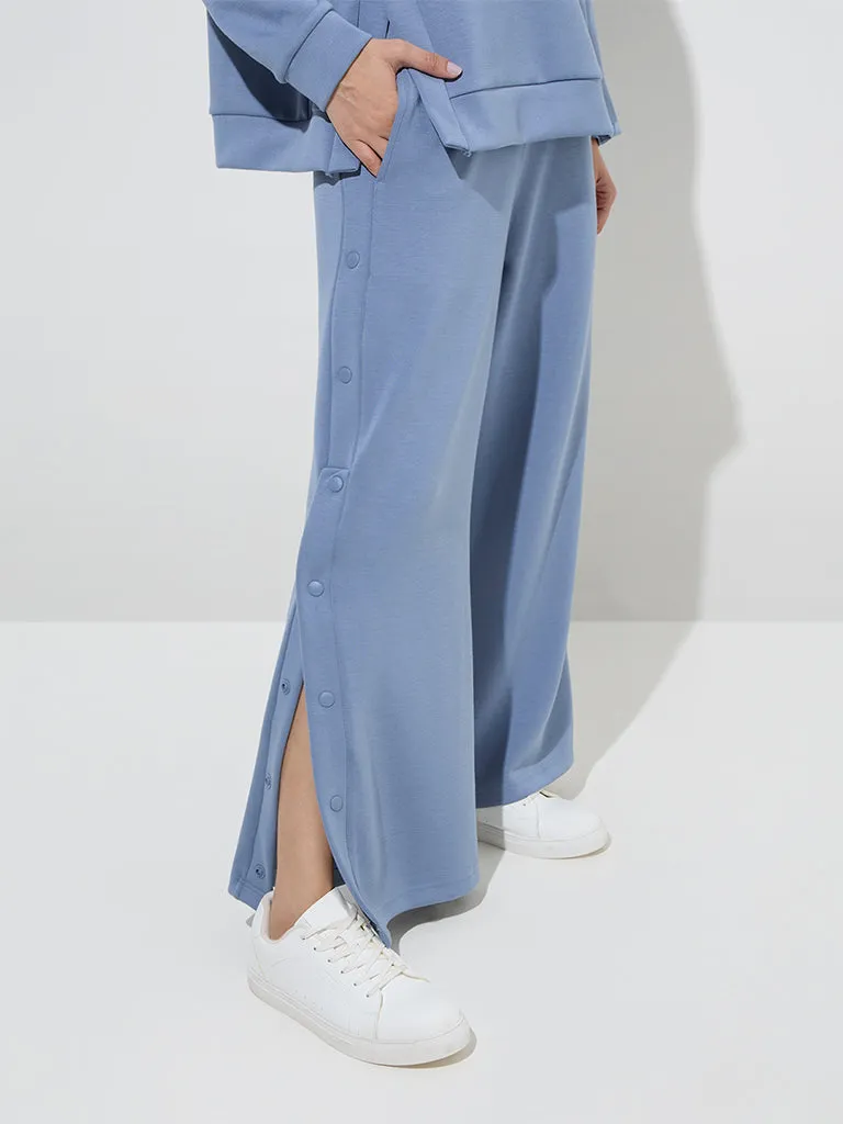 LOV Dusty Blue Wide-Leg High-Rise Track Pants