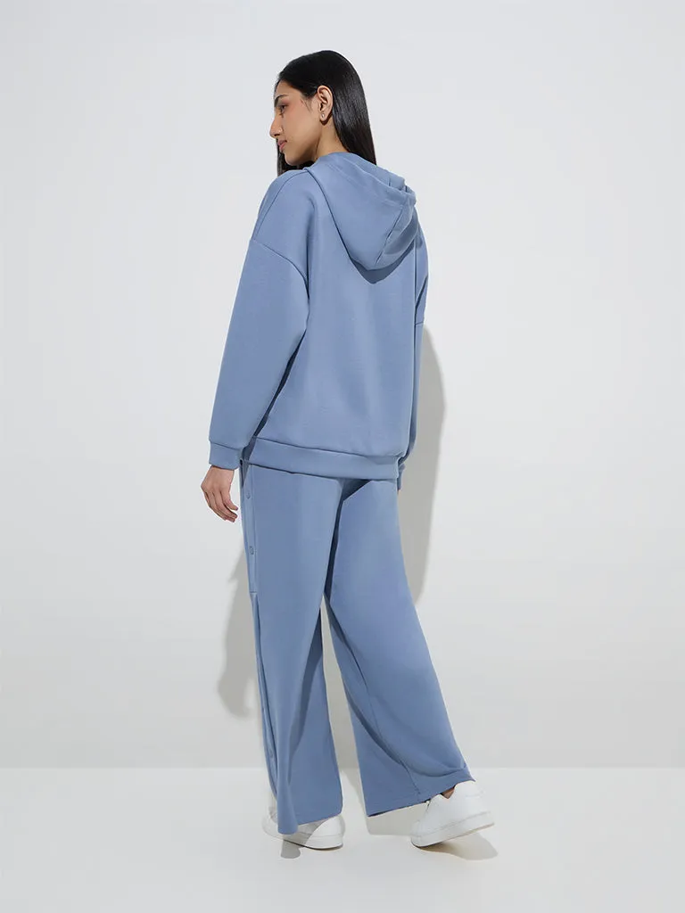 LOV Dusty Blue Wide-Leg High-Rise Track Pants