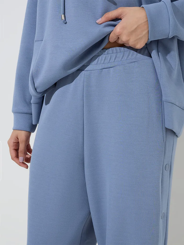 LOV Dusty Blue Wide-Leg High-Rise Track Pants