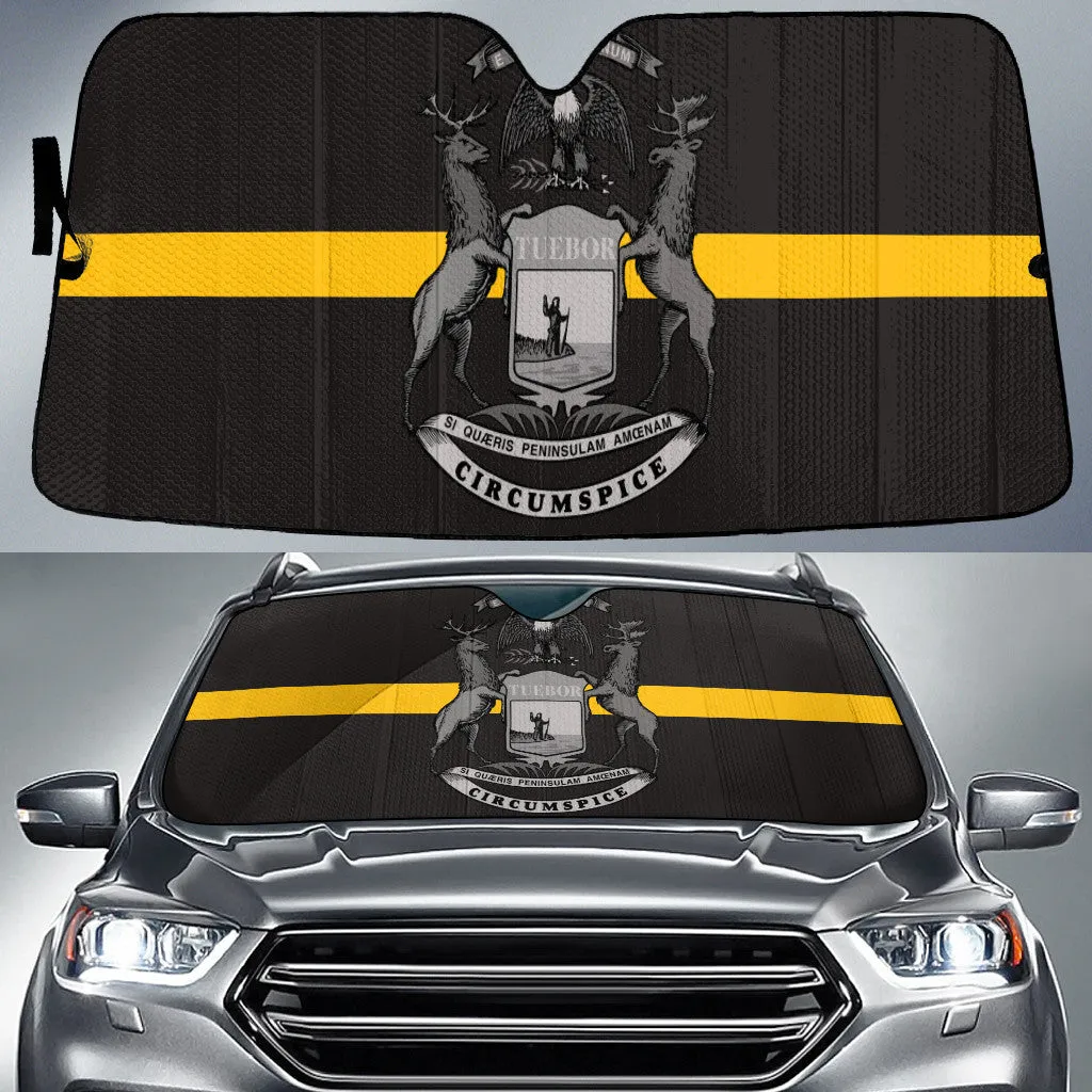 Michigan Flag Thin Yellow Line Printed Car Sun Shades Cover Auto Windshield Coolspod
